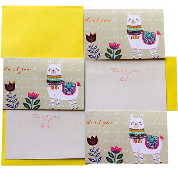 12 Cute Llama Thank You Cards with Envelopes Bulk Boho Rustic Baby Shower - Picture 5 of 5